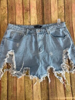 PLT Extreme Distressed Festival Denim Shorts | Light Wash US XL 14/16